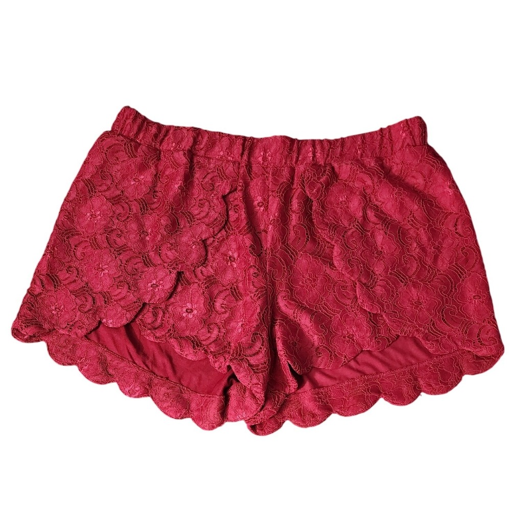 Umgee Women Shorts Red Floral Lace Scalloped Hem Shorts, L